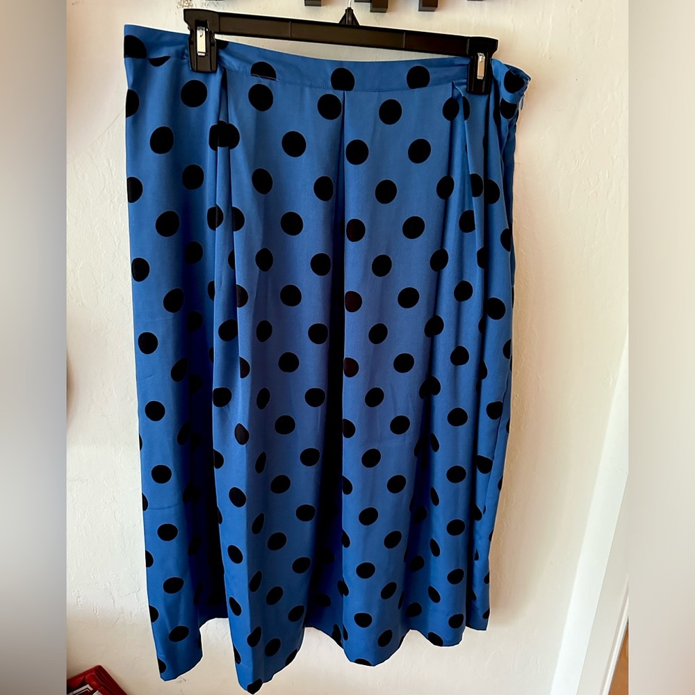 Blue black polka dot midi skirt - size 16